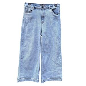 Risen Jeans Juniors 15/32 Wide Leg Light Blue High Rise Distressed Boho Festival